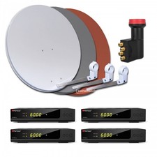 4 Teilnehmer Sat Anlage 4x Receiver Opticum AX 300 plus 80cm Spiegel Octo LNB