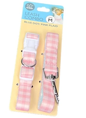Combo de collar de perro a cuadros rosa de lujo con correa a juego Foto 1 de 2