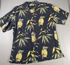 Tommy Bahama Shirt Men's Large Gray Dark Hawaiian Silk Pineapple Floral Camp