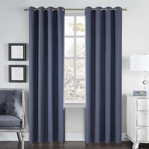 Dreaming Casa 100 % Verdunkelungsvorhänge 102 cm lang 2 Paneele Set Leinen MARINEBLAU - Bild 1 von 7