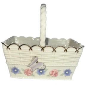 LENOX Woven Basket Easter Flowers Butterfly Gold Trim Pink Blue USA Vintage - Picture 1 of 10