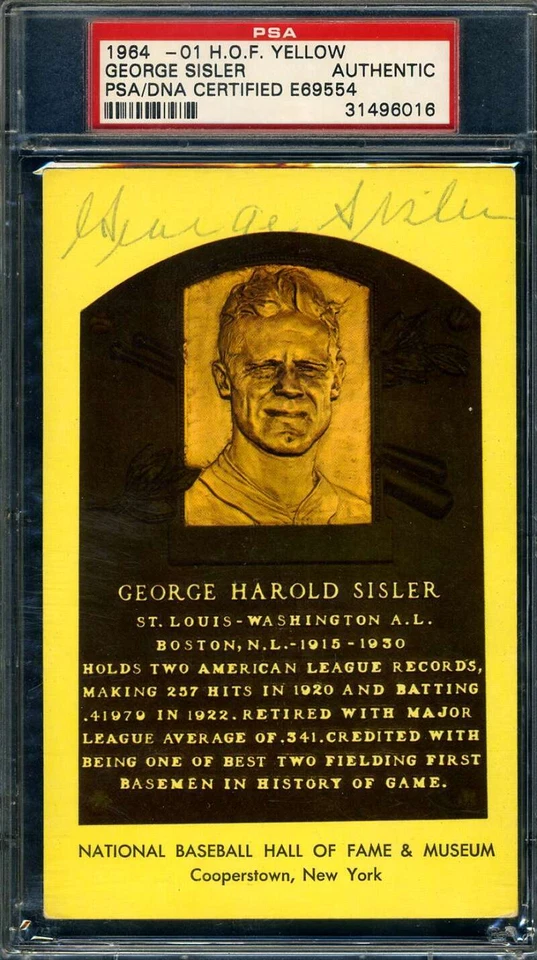 George Sisler PSA DNA Signed Gold Hall of Fame Plaque Autograph - Image 1 of 1
