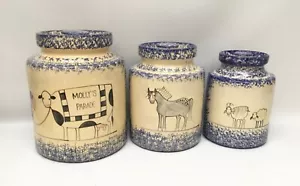 Molly Dallas Spongeware Spatterware Set 3 Pezzi Biscottiera Barattolo Mucca Parade - Foto 1 di 6