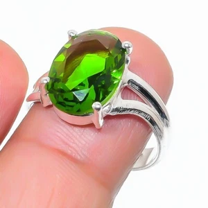 Green Peridot Gemstone Handmade 925 Sterling Silver Jewelry Ring Size 10 (US) - Picture 1 of 1