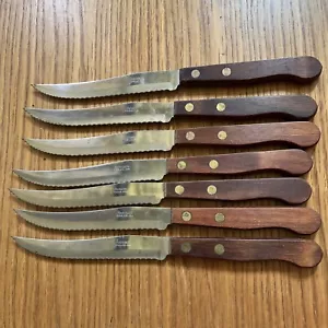 Set of 7 Robinson Knife Company  Steak Knives Stainless Steel w/ Wooden Handles - Picture 1 of 2