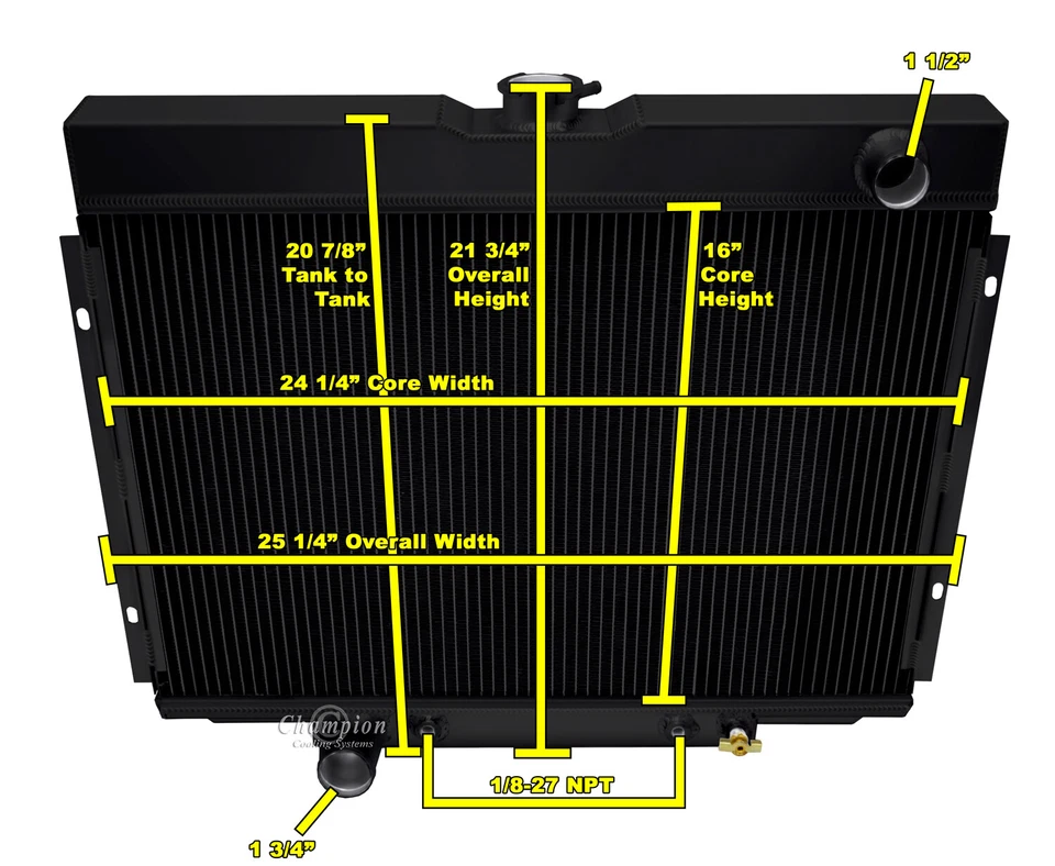 RS Champion 3 Row Black Finish Radiator for 1967 - 1969 Ford Ranchero V8 Engine - Image 1 of 4
