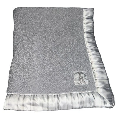 Little Giraffe Gray Sherpa Satin Stripe Trim Baby Security Blanket 30x36 Lovey - Image 1 of 4