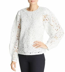 $215 Aqua Women White Blouson-Sleeve Allover-Lace Long-Sleeve Blouse Top Size Xs - Picture 1 of 1