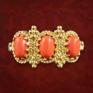 ANELLO TRILOGIA CORALLO ETRUSCO STILE VITTORIANO - Foto 1 di 6