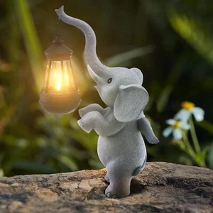 Solar Garden Statues Outdoor Decor,Angel Elephant Statue Outdoor Clearance - Picture 1 of 6