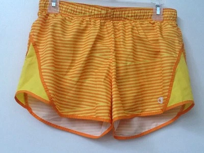SHORTS CAMPEÃO FEMININO TAMANHO S CINTURA DOBRÁVEL Amarelo Laranja Listrado Forrado - Imagem 1 de 4