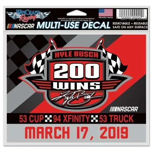 Kyle Busch 2019 Wincraft 200 WINS 4.5x5.5 Multi Use Decal FREE SHIP! - Image 1 of 1