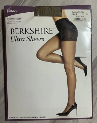 Berkshire Ultra Sheers Pantyhose Skinny French Coffee Sz 2 Waistband Free - Image 1 of 2