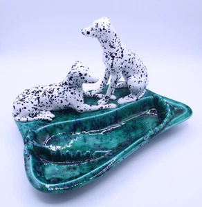 MCM Ceramic Dalmatians Ashtray Large 2 Compartments Green Aqua Navy 1970s - Picture 1 of 15