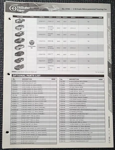Thunder Tiger 1/10 Nitro Touring Car. Tomahawk MX Parts List & diagram sheets - Picture 1 of 3