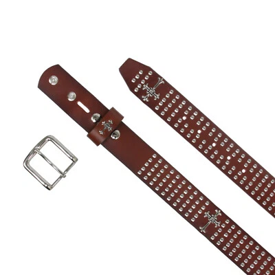 Cinturón de cuero con tachuelas cruz y círculo religioso cristiano remachado a presión de 1 1/2" Foto 1 de 4