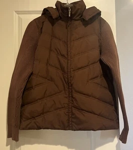 Maurices Motion Down Puffer Jacket Size L, Sweater Sleeves, Chocolate Brown - Picture 1 of 7