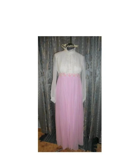 Vestido Formal Vintage Años 60 70 Rosa Blanco Cintura Imperio Foto 1 de 4