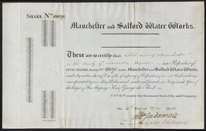 Manchester and Salford Water Works, una parte, 1836 - Imagen 1 de 1