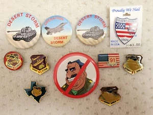 Vintage 11 Pin Button Lot Operation Desert Storm Shield Army Air Force Saddam - Picture 1 of 4