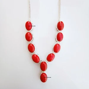 Korallen Halskette Handarbeit 20 Zoll perfektes Geschenk für Frauen 925 Sterlingsilber - Bild 1 von 9