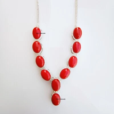 Collar de plata de ley 925 con coral hecho a mano con piedras preciosas naturales Foto 1 de 4