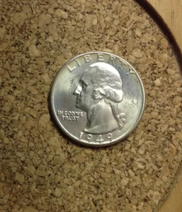 1949 D 25C Washington Quarter 90 % Silver Coin WQ1055 OLD"TUCK"  AU/BU  - Picture 1 of 2