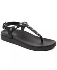 Kensie Women's Fleta Black Silver Studded Thong Sandals - Size 10