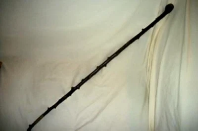 ANTIQUE FOLK ART WALKING STICK CANE THORNY WOOD BRANCH BRASS SLEEVE PRIMITIVE - Image 1 of 4