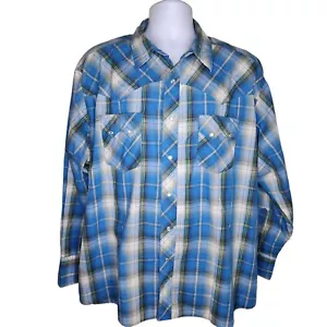 Camisa Western Wrangler Vintage Años 90 Para Hombre Talla 2XL Azul Cuadros Perla A Presión - Imagen 1 de 6