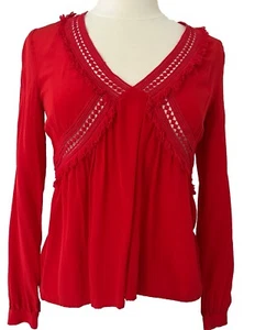 Sezane Top Bluse Größe 36 US 4 klein rot Seide Baby Puppe gehäkelt V-Ausschnitt Damen - Bild 1 von 12