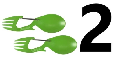 2 Kershaw Ration Multi Tool Spork Spoon Fork Carabiner & Bottle Open 1140 Green - Image 1 of 4