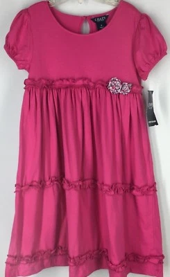 Vestido de niña 6 CAPAS Algodón ROSA CALIENTE Calico Roseta Volantes Manga Gorra FLOUNCY Foto 1 de 4