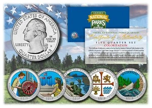 2019 America The Beautiful COLORIZED Quarters U.S. Parks 5-Coin Set w/ Capsules - Picture 1 of 1