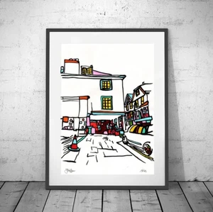 TOTNES ❤ Devon ❤ SIGNED ORIGINAL FRAMED PAINTING urban mid century boho bauhaus - Picture 1 of 9