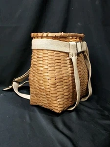 Vintage Adirondack Woven Wood Splint Woodsman Trappers Pack Basket 14.5" Tall - Picture 1 of 11