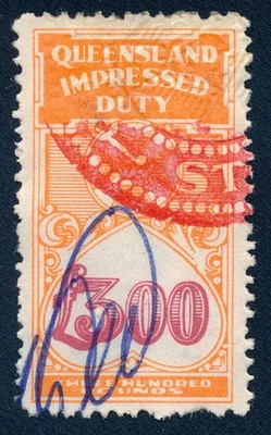 Australia 1939 Queensland Revenue, £300 Impressed Duty stamp BF275 perf 12 - Image 1 of 4
