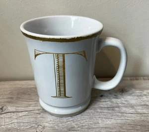 Williams Sonoma Initial White with Gold T Monogram Coffee Mug Tea Cup - Foto 1 di 6