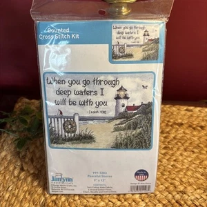 Bible Verse Isa.43:2 Janlynn Peaceful Shores Counted Cross Stitch Kit 12" x 9" - Picture 1 of 3