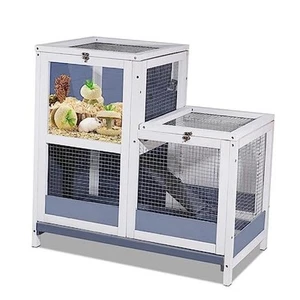 2-Story Guinea Pig Cages Wooden Indoor Rabbit Hutch Hamster Cage with Openable - Picture 1 of 8