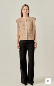 English Factory Chunky Knit Vest Womens Size Large Brown Textured Fisherman Boho - Picture 1 of 15