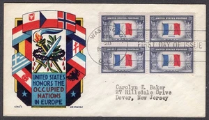 1943 Overrun Countries France (914) Blk/4 - Staehle KING'S G/P WDC FDC TB428 - Bild 1 von 1
