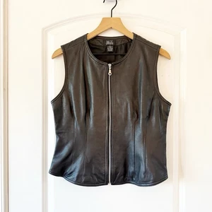 MORGAN TAYLOR Women’s Black Leather Front Zip Vest Size 6 Bikercore Moto - Picture 1 of 7