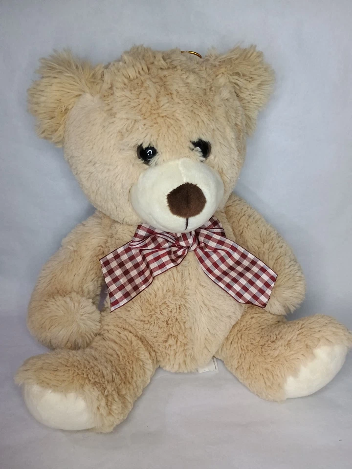 Burton & Burton Beige Teddy Bear with Plaid Ribbon Plush Stuffed Animal 11" - Image 1 of 4