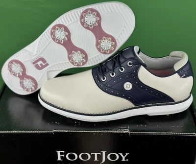 Sapatos de golfe FootJoy feminino Traditions sela - Creme/marinho 97922 tamanho 7 NOVO! - Imagem 1 de 4
