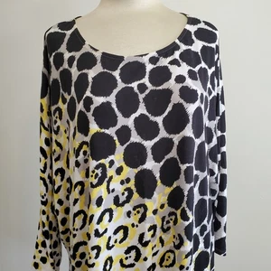 Ruby Rd. Top 1X schwarz gelb Animal Print 3/4 Dolmanärmel weicher Strick bequem - Bild 1 von 9