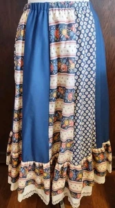 Vintage Mixed Print Floral Maxi Skirt Size Large Peasant Prairie lace tiered USA - Picture 1 of 6