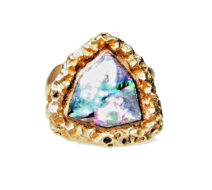 Anel de bronze dourado estilo antigo - Pedra Abalone - Tamanho 7 - Imagem 1 de 4