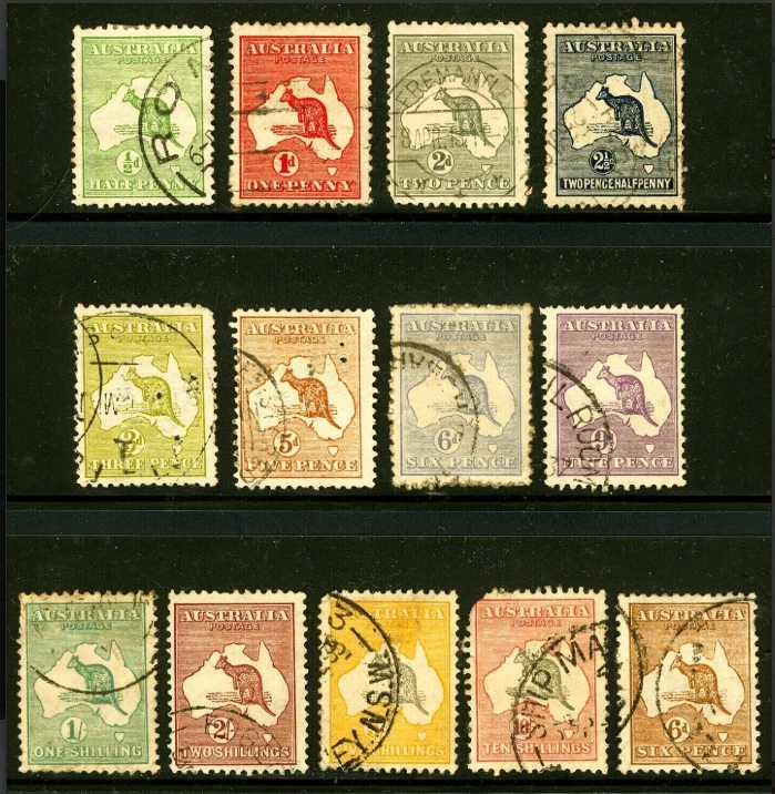 Australia #1/#13, #121 1/2c - 10/1913 Canguro Mini-Juego Más F-VF, Usado 13 Artículos Foto 1 de 1
