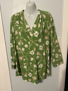 NWT JM Collection Green Frond CB Floral V-Neck Top with 3/4 Sleeve     Size XXL - Picture 1 of 3